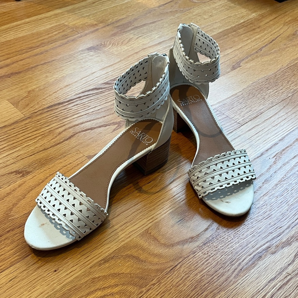 Franco Sarto White Block Heel Sandals